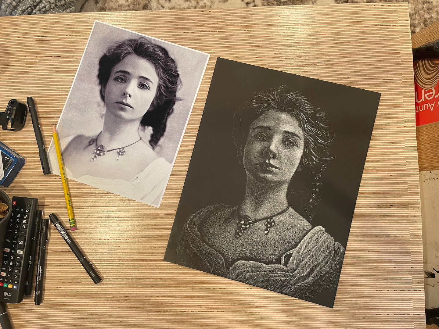 Maude Adams Scratchboard