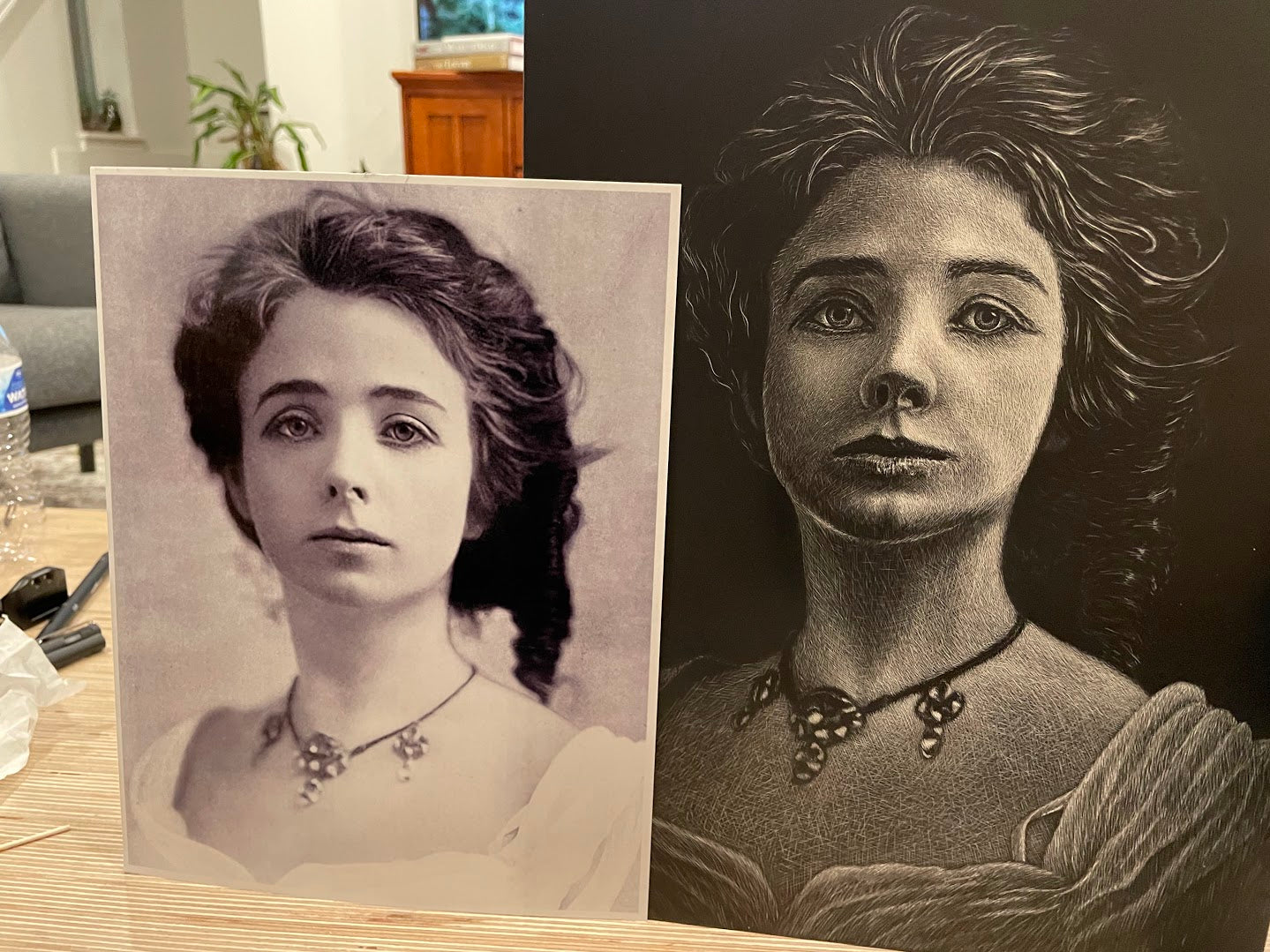 Maude Adams Scratchboard