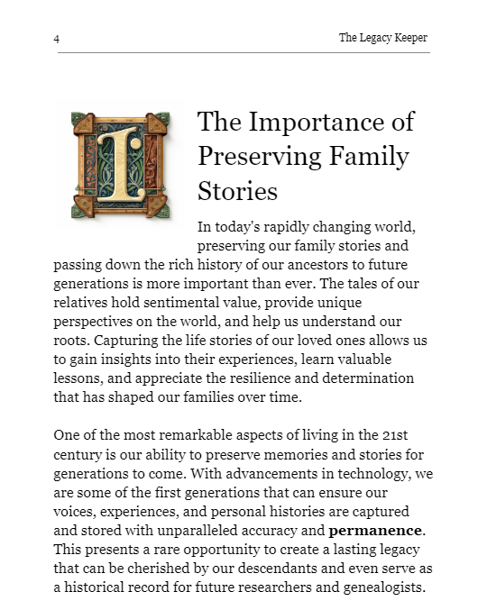 The Legacy Keeper: eBook Guide to Interviewing and Recording Family History